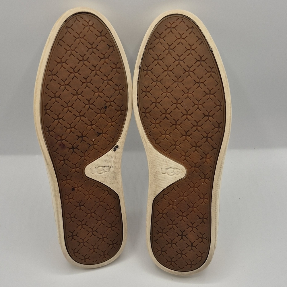 UGG Women Perforated Slip-On Suede Loafers in Light Gray and Tan Sole - Picture 4 of 5
